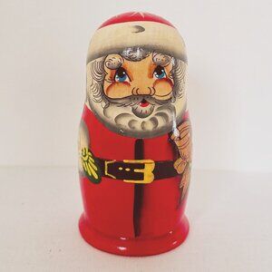 Vintage Hand-Painted Santa Nesting Dolls — Set of 5 Wooden Matryoshka, 4" Tall
